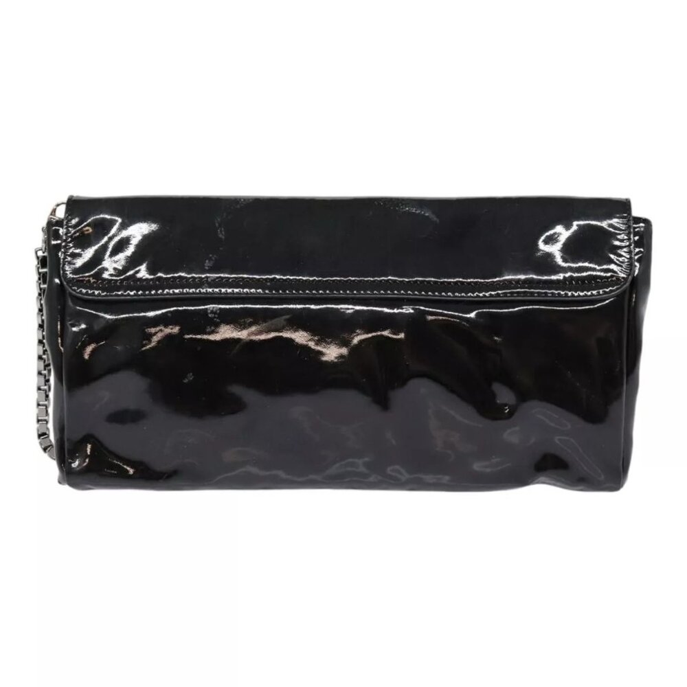 CELINE Chain Shoulder Bag Enamel Black Silver Auth - Picture 4 of 15